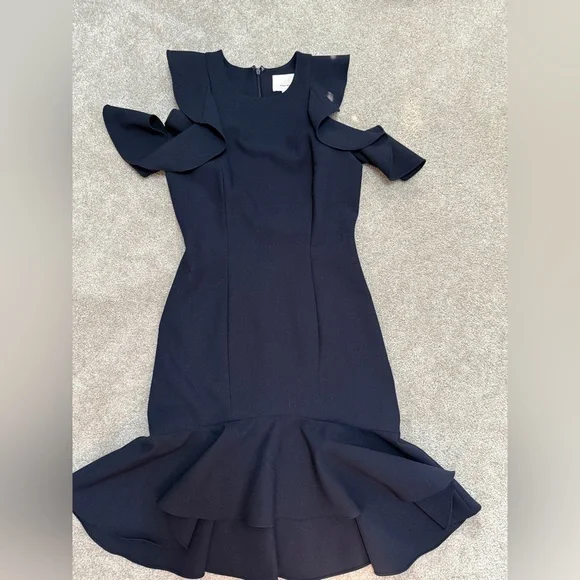 Cinq a Sept Elegant Navy Dress with Ruffle Detailing | size 4 | EUC - Picture 3 of 12